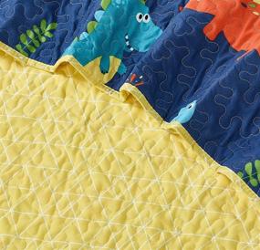 img 1 attached to 🦖 All American Collection 2pc Kids Dinosaur Printed Bedspread Quilt Set - Soft & Comfy (Navy/Yellow, Twin)