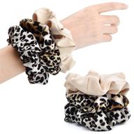 🐆 набор из 3-х больших прокладок ceelgon big cheetah scrunchie из атласа с принтом леопарда - плотные резинки для волос с животным рисунком для женщин или девочек. логотип