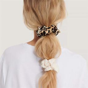 img 1 attached to 🐆 Набор из 3-х больших прокладок CEELGON Big Cheetah Scrunchie из атласа с принтом леопарда - плотные резинки для волос с животным рисунком для женщин или девочек.