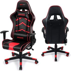 img 2 attached to 🎮 ErgoSeat PU Leather Gaming Chair - Executive Ergonomic Office Chair with Rolling Racing Design - Adjustable Backrest, Seat Height, Recliner, Swivel Rocker, Headrest, and Lumbar Pillow - Black/Red