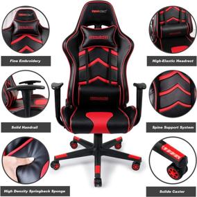 img 1 attached to 🎮 ErgoSeat PU Leather Gaming Chair - Executive Ergonomic Office Chair with Rolling Racing Design - Adjustable Backrest, Seat Height, Recliner, Swivel Rocker, Headrest, and Lumbar Pillow - Black/Red