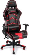 🎮 ergoseat pu leather gaming chair - executive ergonomic office chair with rolling racing design - adjustable backrest, seat height, recliner, swivel rocker, headrest, and lumbar pillow - black/red logo