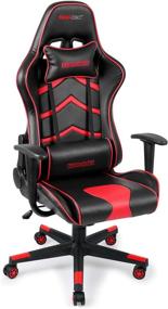 img 4 attached to 🎮 ErgoSeat PU Leather Gaming Chair - Executive Ergonomic Office Chair with Rolling Racing Design - Adjustable Backrest, Seat Height, Recliner, Swivel Rocker, Headrest, and Lumbar Pillow - Black/Red