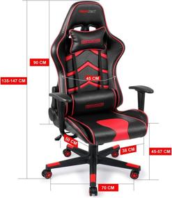 img 3 attached to 🎮 ErgoSeat PU Leather Gaming Chair - Executive Ergonomic Office Chair with Rolling Racing Design - Adjustable Backrest, Seat Height, Recliner, Swivel Rocker, Headrest, and Lumbar Pillow - Black/Red