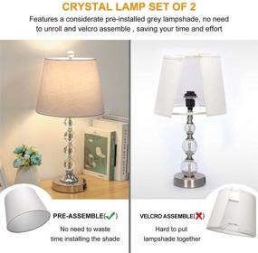 img 1 attached to 💡 Enhance Your Bedroom Décor with Boncoo's Set of 2 Crystal Table Lamps - Dual USB Charging Ports, Modern Design, Gray Lampshade, A19 LED Bulb Included