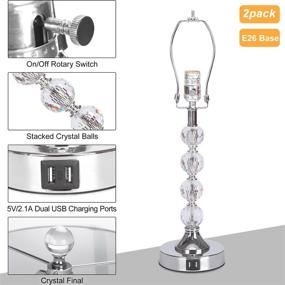 img 2 attached to 💡 Enhance Your Bedroom Décor with Boncoo's Set of 2 Crystal Table Lamps - Dual USB Charging Ports, Modern Design, Gray Lampshade, A19 LED Bulb Included