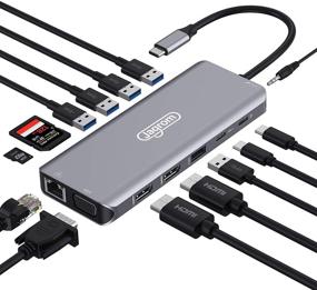 img 4 attached to 🔌 Jagrom 14 в 1 USB C док-станция: 2 HDMI и VGA, PD3.0, Ethernet, SD TF кардридер, порты USB, микрофон/аудио | совместимо с MacBook Air Pro