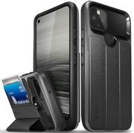 💼 vena vcommute wallet case for google pixel 5 (6.0-inch): flip leather cover with card slot holder, kickstand, and military grade drop protection - space gray logo