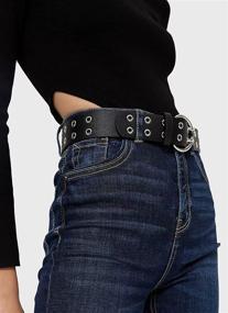 img 2 attached to 👑 Stylish Grommet Leather Double Buckle Vintage Women's Belts - Must-have Accessories