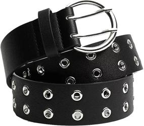 img 4 attached to 👑 Stylish Grommet Leather Double Buckle Vintage Women's Belts - Must-have Accessories