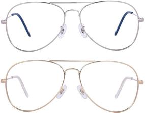 img 4 attached to 👓 Maxjuli 2-Pack Blue Light Blocking Aviator Glasses for Men and Women, Ideal for Computer, Reading, Gaming (Gold/Silver)