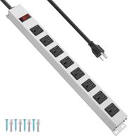 ⚡ metal 8 outlet power strip, heavy duty surge protector, wall-mountable power outlet with switch, 15a 125v 1875w, 6 ft 14awg power cord logo