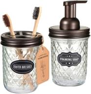 🛁 mason jar bathroom accessories set - rustic farmhouse decor for organized vanity - bronze apothecary jars, foaming hand soap dispenser & toothbrush holder logo