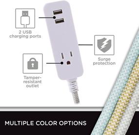 img 3 attached to 🔌 Cordinate Designer Gray Braided Extension Cord with Surge Protection, 10ft, 2.4A USB Charging Ports & Safety Outlets