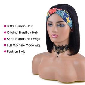 img 3 attached to 💁 USEXY Bob Headband Wig: Easy to Wear Human Hair Half Wig for Black Women - Straight Short Bob Style with Free Headbands and 150% Density (10 Inch, Natural Color)