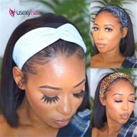 💁 usexy bob headband wig: easy to wear human hair half wig for black women - straight short bob style with free headbands and 150% density (10 inch, natural color) logo