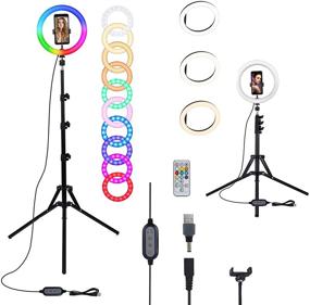 img 4 attached to 📸 Enhance Your Selfies with the 10.2 inch Selfie Ring Light - 16 Colors RGB Ring Light, 13 Modes & Adjustable Tripod Stand/Phone Holder - Perfect for Make up, YouTube, and Photography