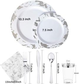 img 3 attached to 🍽️ Nervure 175PCS Silver Marbling Plastic Plates & Silver Plastic Silverware - Silver Disposable Plates with 50 Plates, 25 Forks, 25 Knives, 25 Spoons, 25 Cups, 25 Napkins for Wedding, Parties, and Christmas