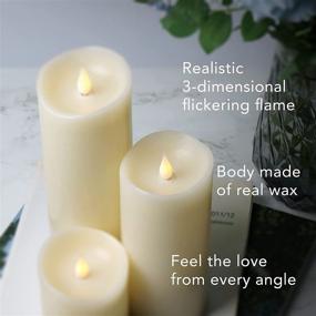 img 3 attached to Set of 3 PG Flameless LED Votive Candles with Dancing Flame - 4, 7, and 9 inches - Flickering Effect - Long-lasting Battery Life of 800 Hours - 4 Hour Timer - Made with Real Paraffin Wax - Ivory Color