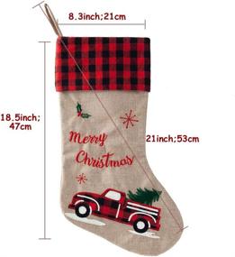 img 3 attached to 🎄 Burlap Linen Christmas Stockings - 21 Inch Embroidered Truck with Red and Black Buffalo Plaid Cuff - Festive Gift Holders for Holiday Decorations