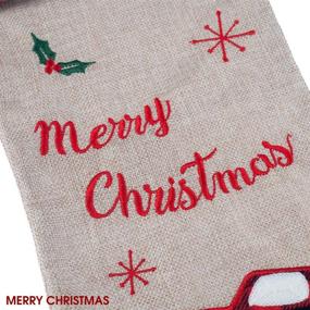 img 2 attached to 🎄 Burlap Linen Christmas Stockings - 21 Inch Embroidered Truck with Red and Black Buffalo Plaid Cuff - Festive Gift Holders for Holiday Decorations