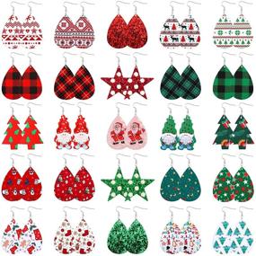 img 4 attached to 🎄 Bulk Christmas Earrings Set: Festive Faux Leather Xmas Earrings for Women & Girls - Ideal Holiday Party Decorations & Supplies