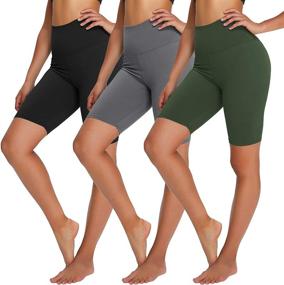 img 4 attached to 🩳 YOLIX 3 Pack High Waisted Biker Shorts for Women – Buttery Soft Yoga Workout Athletic Sports Shorts, 8" Inseam