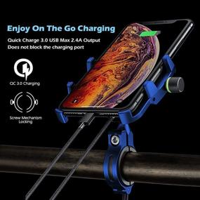 img 3 attached to 📱 Waterproof Motorcycle Phone Mount with Charger, Aluminum Alloy Motorcycle Phone Holder, QC 3.0 USB Charger for Motorcycle Handlebar - Compatible with iPhone, Huawei, Samsung, 12-24V Vehicles (Blue)