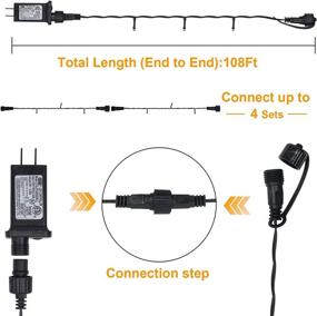 img 3 attached to 🎄 Усилите вашу наружную рождественскую декорацию с помощью нашей гирлянды из 300 светодиодных лампок! Длина 108 фт, возможность соединять несколько гирлянд, 8 режимов свечения, защита от влаги IP55, сертификация UL, идеально подходит для сказочных вечеринок, Хэллоуина, сада, террасы и фестивалей - теплый белый авторедактируемая