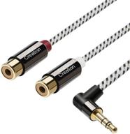 🎧 premium 3.5mm to 2rca female cable: cablecreation 3ft angle mini-jack to rca stereo audio y cable, gold plated, for iphone, ipod, mp3, tablets, hifi stereo system - speaker cable in black and white - 0.92m logo