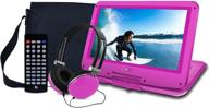 📀 12-inch lcd swivel screen ematic portable dvd player with travel bag, headphones and remote control - pink logo