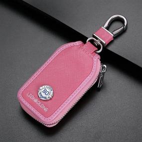 img 2 attached to Key Fob Case - Genuine Leather Car Remote Smart Key Holder With Hook Auto Keychain (Pink)