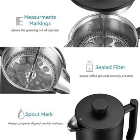 img 2 attached to ☕️ 50oz (1.5L) French Press Coffee Maker - Double-Walled 304 Stainless Steel - Enhanced 4-Level Filtration System with Bonus 2 Extra Filters - Sleek Black Design