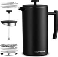 ☕️ 50oz (1.5l) french press coffee maker - double-walled 304 stainless steel - enhanced 4-level filtration system with bonus 2 extra filters - sleek black design logo