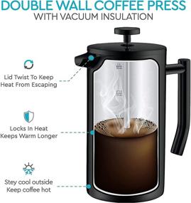 img 1 attached to ☕️ 50oz (1.5L) French Press Coffee Maker - Double-Walled 304 Stainless Steel - Enhanced 4-Level Filtration System with Bonus 2 Extra Filters - Sleek Black Design