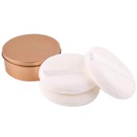 set of 3 large 4.12 inch powder puffs with metal powder box - smooth soft puff ribbons for body loose powder application logo