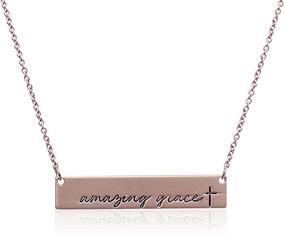 img 4 attached to 🌟 RIAH FASHION Simple Message Horizontal Bar Pendant Necklace - Inspirational Christian Engraved Plate Delicate Chain: Amazing Grace, Hope, Faith, Blessed