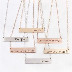 img 2 attached to 🌟 RIAH FASHION Simple Message Horizontal Bar Pendant Necklace - Inspirational Christian Engraved Plate Delicate Chain: Amazing Grace, Hope, Faith, Blessed