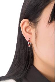 img 2 attached to Splendid Sterling Silver Red Garnet Hoop Stud Earrings: Perfect January Birthday Gift for Women