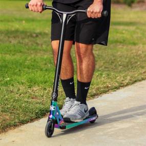 img 1 attached to 🛴 Enhanced Xspec Pro Stunt Kick Scooter: Neo Chrome Purple/Blue or Matte Black Finish w/ Freestyle BMX Handlebars, 110mm Wheels & ABEC-7 Bearings