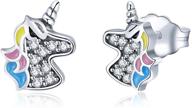 hypoallergenic s925 sterling silver unicorn stud 🦄 earrings: cute, sensitive kid's jewelry with 3a zircon logo