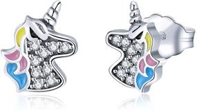 img 4 attached to Hypoallergenic S925 Sterling Silver Unicorn Stud 🦄 Earrings: Cute, Sensitive Kid's Jewelry with 3A Zircon