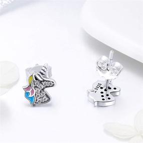 img 1 attached to Hypoallergenic S925 Sterling Silver Unicorn Stud 🦄 Earrings: Cute, Sensitive Kid's Jewelry with 3A Zircon