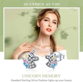 img 2 attached to Hypoallergenic S925 Sterling Silver Unicorn Stud 🦄 Earrings: Cute, Sensitive Kid's Jewelry with 3A Zircon