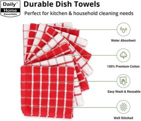 img 2 attached to 🧽 DAILY HOME ESSENTIALS - 8 Pack Cotton Terry Dish Cloth Set (12 x 12 inch - Red, Checked Design), Quick Dry Kitchen Rag, Absorbent Cafe, Bar & Restaurant Cleaning Washcloth: A Must-Have for Everyday Cleaning