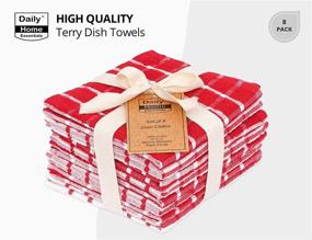 img 3 attached to 🧽 DAILY HOME ESSENTIALS - 8 Pack Cotton Terry Dish Cloth Set (12 x 12 inch - Red, Checked Design), Quick Dry Kitchen Rag, Absorbent Cafe, Bar & Restaurant Cleaning Washcloth: A Must-Have for Everyday Cleaning