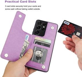 img 1 attached to 🦋 Vaburs Galaxy S21 Ultra Wallet Case with Card Holder, Embossed Butterfly Pattern | Premium PU Leather | Double Magnetic Buttons | Flip Shockproof Case | Samsung Galaxy S21 Ultra (6.8", Purple)