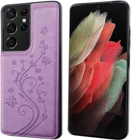 img 2 attached to 🦋 Vaburs Galaxy S21 Ultra Wallet Case with Card Holder, Embossed Butterfly Pattern | Premium PU Leather | Double Magnetic Buttons | Flip Shockproof Case | Samsung Galaxy S21 Ultra (6.8", Purple)