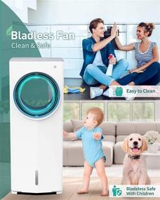 img 1 attached to Sunday Living 2-in-1 Evaporative Air Cooler: Portable Tower Fan, Instant Cool & Humidify, Bladeless Fan with 3 Speeds, 4 Modes, 2 Ice Box, Low Noise Swamp Cooler with Timer BLF-T05