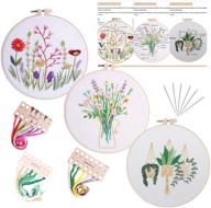 colorful flower and plant embroidery kits for beginners: 3 starter sets with hoop, patterns, tools, and stamped cloth logo